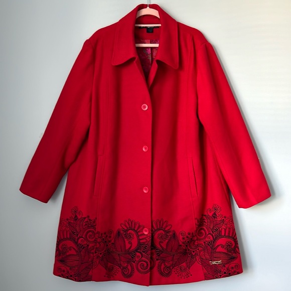 NWOT DESIGUAL Women’s Red Embroidered Overcoat Jacket EU 48 (XXL) - Picture 2 of 15